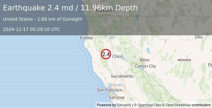 Earthquake 23 km NNE of Alder Springs, CA (2.4 md) (2024-12-17 05:29:10 UTC)