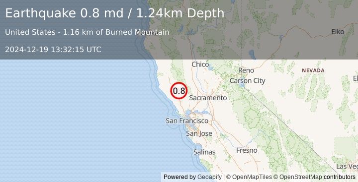 Earthquake 4 km NNW of The Geysers, CA (0.8 md) (2024-12-19 13:32:15 UTC)