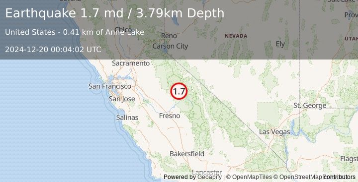 Earthquake 24 km SE of Yosemite Valley, CA (1.7 md) (2024-12-20 00:04:02 UTC)