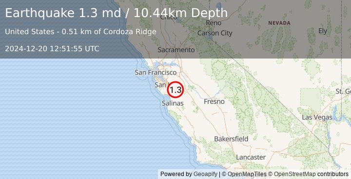 Earthquake 11 km NE of San Martin, CA (1.3 md) (2024-12-20 12:51:55 UTC)