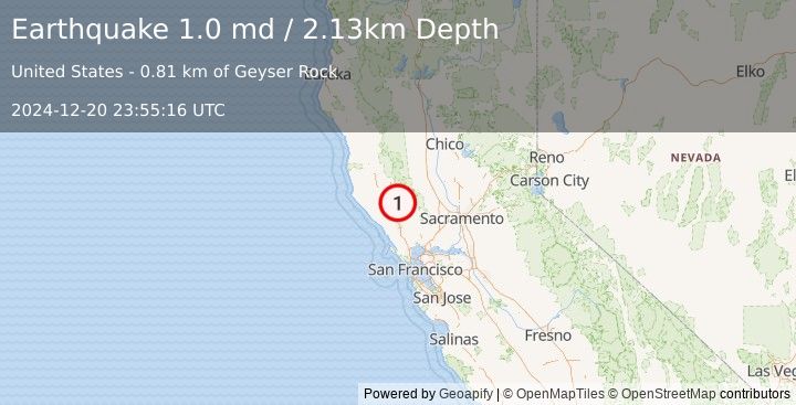 Earthquake 4 km W of Cobb, CA (1.0 md) (2024-12-20 23:55:16 UTC)