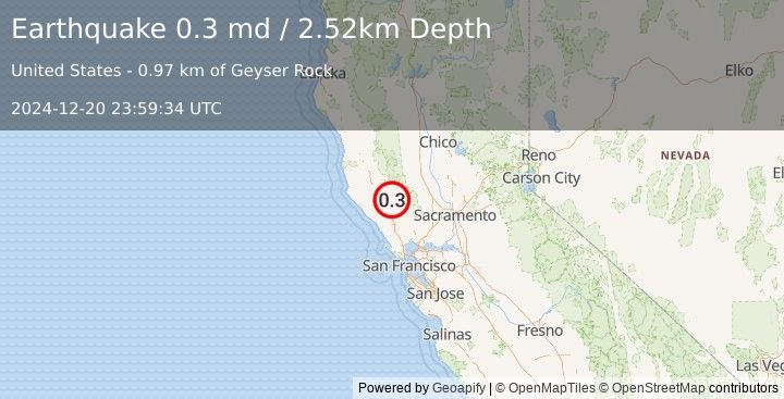 Earthquake 4 km WNW of Cobb, CA (0.3 md) (2024-12-20 23:59:34 UTC)