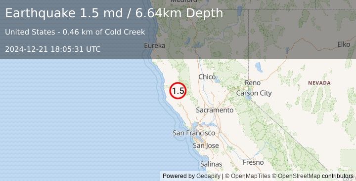 Earthquake 7 km ESE of Redwood Valley, CA (1.5 md) (2024-12-21 18:05:31 UTC)