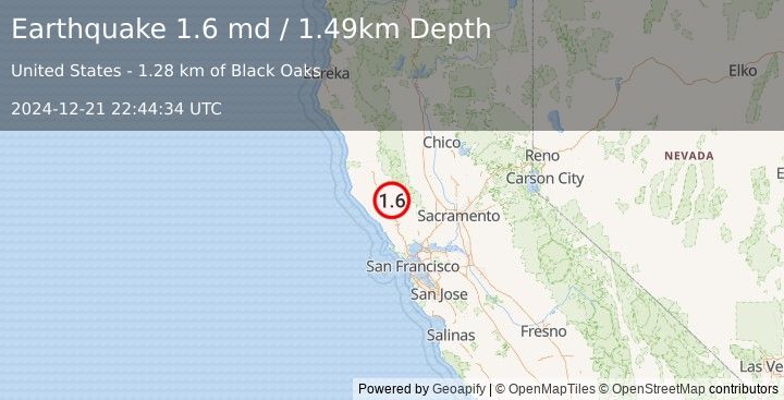 Earthquake 9 km NW of The Geysers, CA (1.6 md) (2024-12-21 22:44:34 UTC)