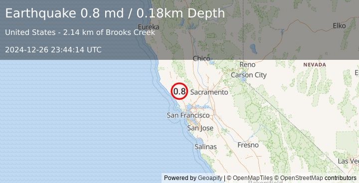 Earthquake 5 km NNE of Windsor, CA (0.8 md) (2024-12-26 23:44:14 UTC)