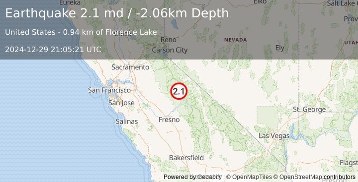 Earthquake 20 km E of Yosemite Valley, CA (2.1 md) (2024-12-29 21:05:21 UTC)