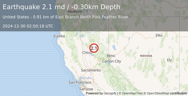 Earthquake 2 km ENE of Belden, CA (2.1 md) (2024-12-30 02:50:18 UTC)