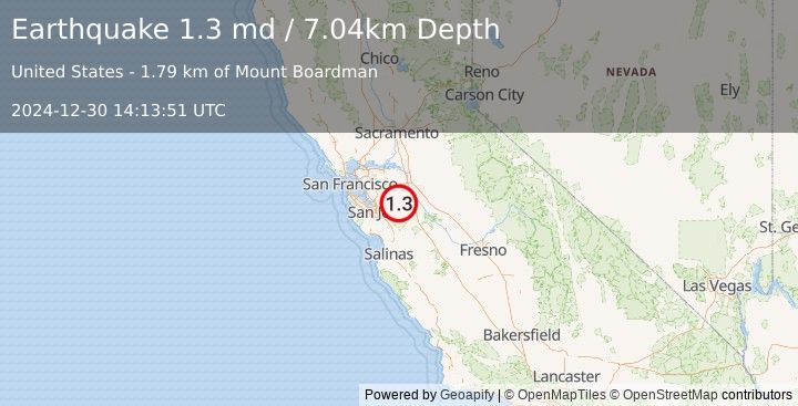 Earthquake 24 km W of Westley, CA (1.3 md) (2024-12-30 14:13:51 UTC)