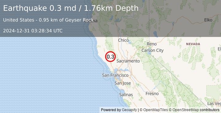 Earthquake 3 km W of Cobb, CA (0.3 md) (2024-12-31 03:28:34 UTC)