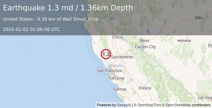 Earthquake 3 km S of Anderson Springs, CA (1.3 md) (2025-01-02 01:06:56 UTC)