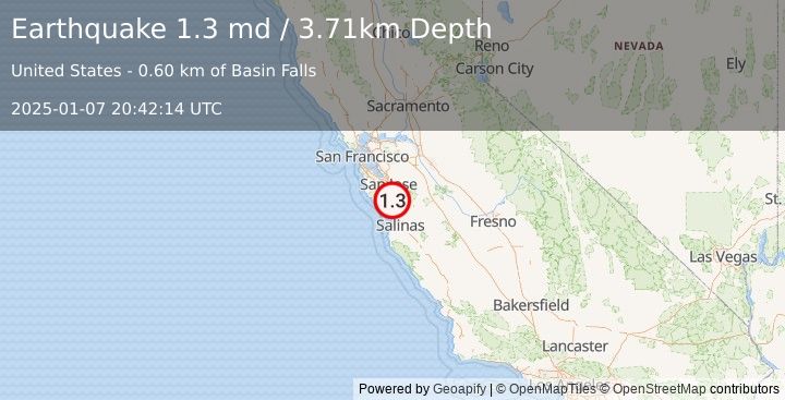 Earthquake 6 km NE of Day Valley, CA (1.3 md) (2025-01-07 20:42:14 UTC)