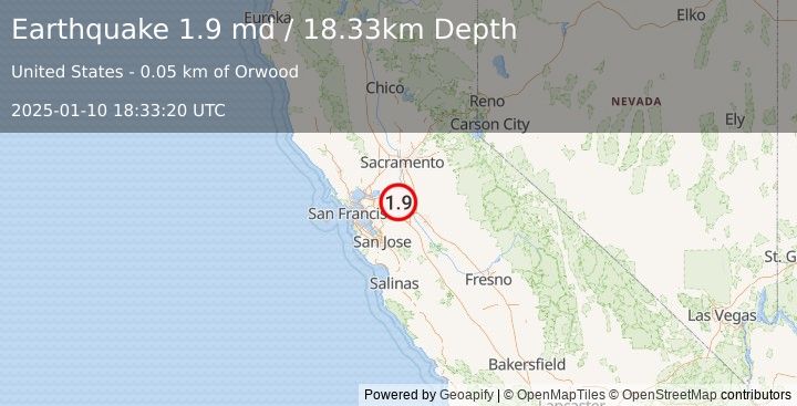 Earthquake 4 km NE of Discovery Bay, CA (1.9 md) (2025-01-10 18:33:20 UTC)