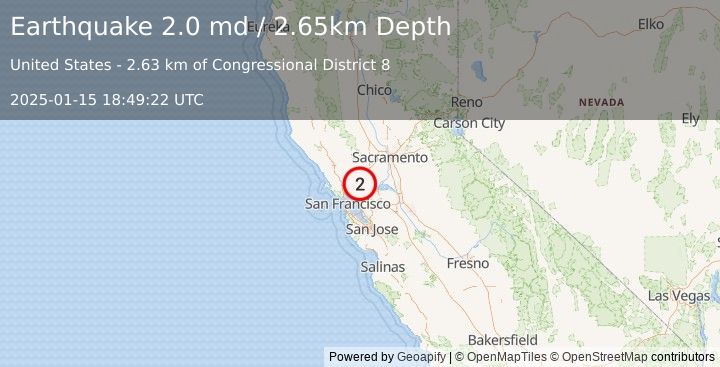 Earthquake 7 km E of Vallejo, CA (2.0 md) (2025-01-15 18:49:22 UTC)