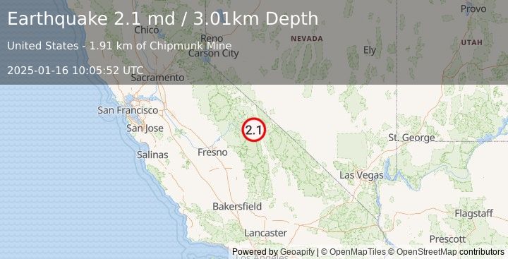 Earthquake 8 km SW of West Bishop, CA (2.1 md) (2025-01-16 10:05:52 UTC)