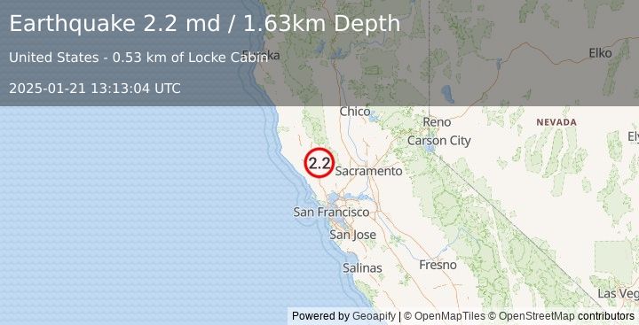 Earthquake 5 km SW of Anderson Springs, CA (2.2 md) (2025-01-21 13:13:04 UTC)