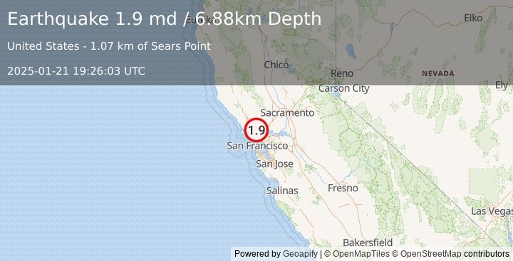 Earthquake 6 km ENE of Black Point-Green Point, CA (1.9 md) (2025-01-21 19:26:03 UTC)