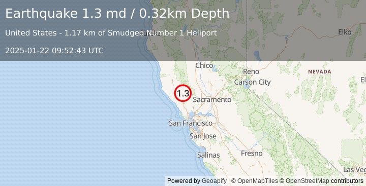 Earthquake 2 km NNE of The Geysers, CA (1.3 md) (2025-01-22 09:52:43 UTC)