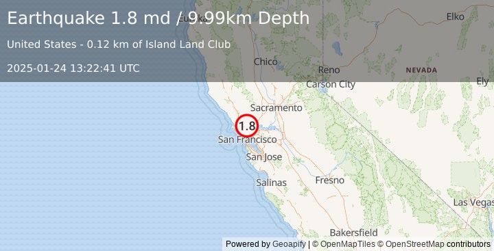 Earthquake 7 km E of Black Point-Green Point, CA (1.8 md) (2025-01-24 13:22:41 UTC)