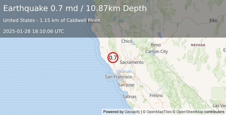 Earthquake 7 km WNW of Cobb, CA (0.7 md) (2025-01-28 18:10:06 UTC)