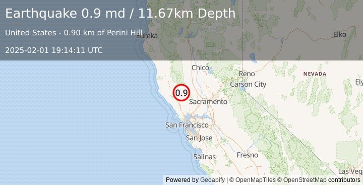 Earthquake 5 km WSW of Lower Lake, CA (0.9 md) (2025-02-01 19:14:11 UTC)