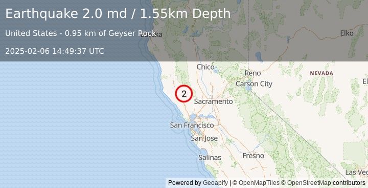 Earthquake 3 km W of Cobb, CA (2.0 md) (2025-02-06 14:49:37 UTC)