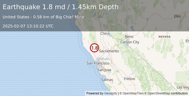 Earthquake 2 km W of Anderson Springs, CA (1.8 md) (2025-02-07 13:10:22 UTC)