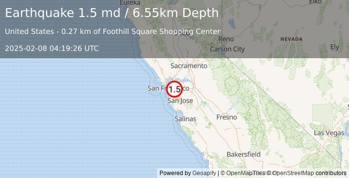 Earthquake 2 km NNE of San Leandro, CA (1.5 md) (2025-02-08 04:19:26 UTC)