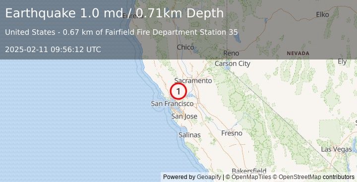 Earthquake 5 km S of Green Valley, CA (1.0 md) (2025-02-11 09:56:12 UTC)