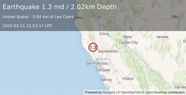 Earthquake 3 km WNW of Cobb, CA (1.3 md) (2025-02-11 21:53:17 UTC)