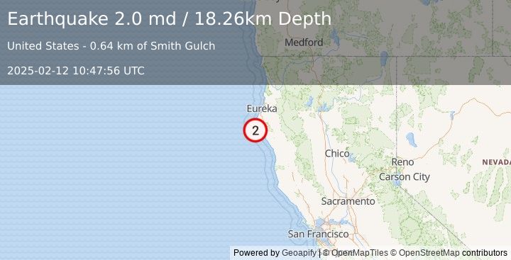 Earthquake 9 km WSW of Petrolia, CA (2.0 md) (2025-02-12 10:47:56 UTC)