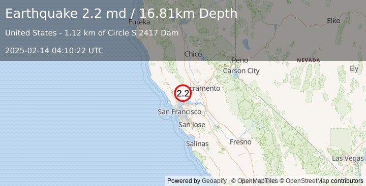 Earthquake 8 km E of Yountville, CA (2.2 md) (2025-02-14 04:10:22 UTC)