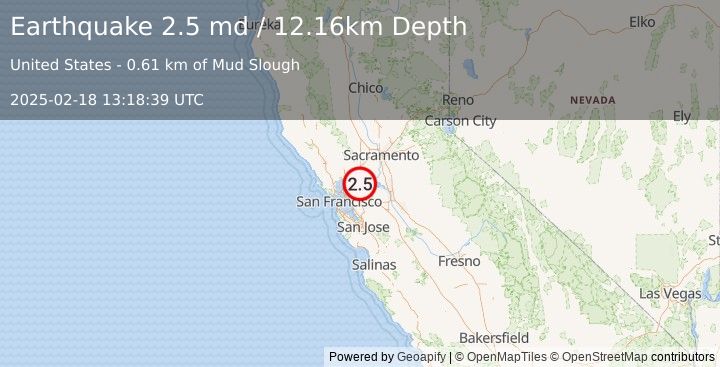 Earthquake 6 km N of Bay Point, CA (2.5 md) (2025-02-18 13:18:39 UTC)