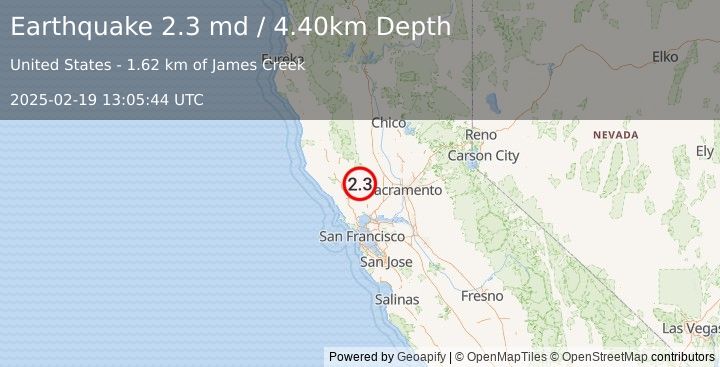 Earthquake 12 km N of Angwin, CA (2.3 md) (2025-02-19 13:05:44 UTC)