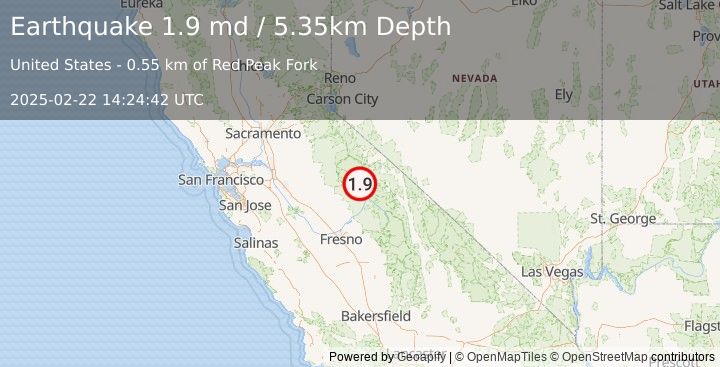 Earthquake 19 km ESE of Yosemite Valley, CA (1.9 md) (2025-02-22 14:24:42 UTC)