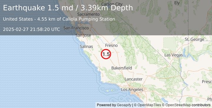 Earthquake 8 km WNW of Huron, CA (1.5 md) (2025-02-27 21:58:20 UTC)