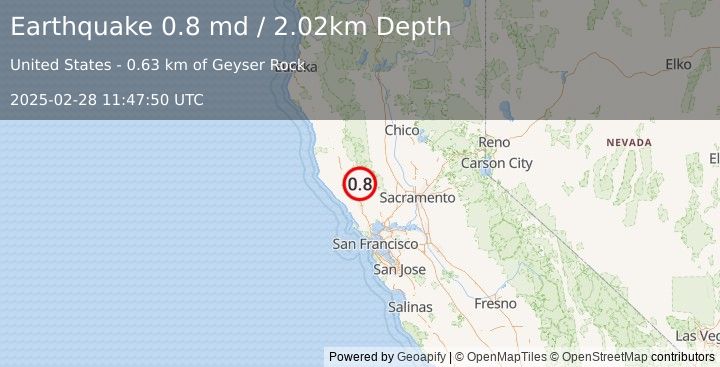 Earthquake 3 km W of Cobb, CA (0.8 md) (2025-02-28 11:47:50 UTC)