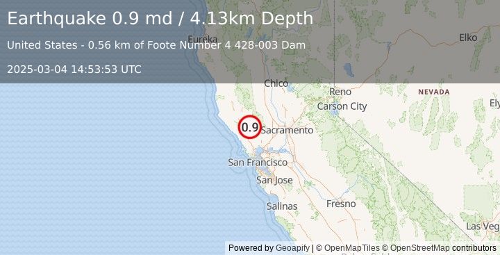 Earthquake 10 km NW of Calistoga, CA (0.9 md) (2025-03-04 14:53:53 UTC)