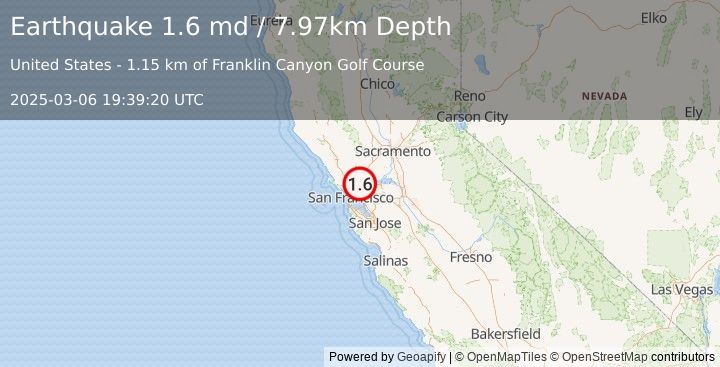 Earthquake 4 km SSW of Crockett, CA (1.6 md) (2025-03-06 19:39:20 UTC)