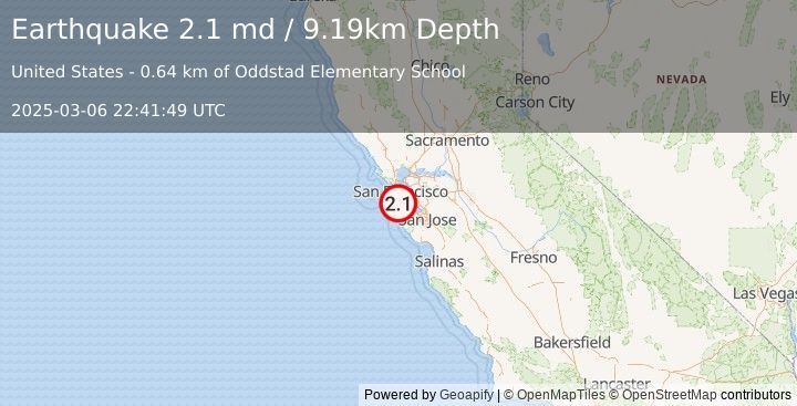 Earthquake 3 km SSE of Pacifica, CA (2.1 md) (2025-03-06 22:41:49 UTC)