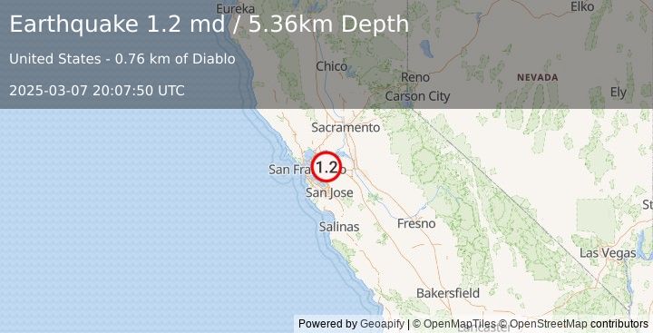 Earthquake 1 km SW of Diablo, CA (1.2 md) (2025-03-07 20:07:50 UTC)