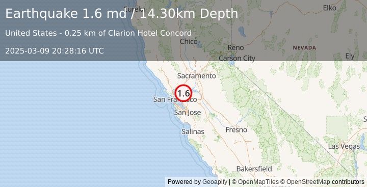 Earthquake 2 km SE of Pacheco, CA (1.6 md) (2025-03-09 20:28:16 UTC)