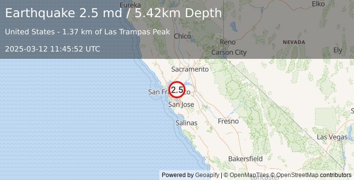 Earthquake 4 km W of Alamo, CA (2.5 md) (2025-03-12 11:45:52 UTC)