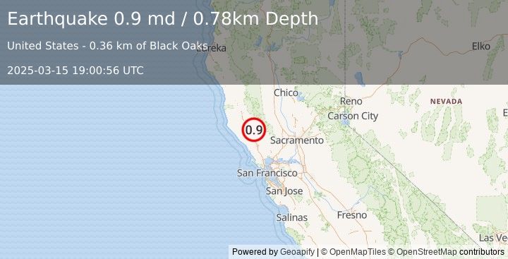 Earthquake 9 km NW of The Geysers, CA (0.9 md) (2025-03-15 19:00:56 UTC)