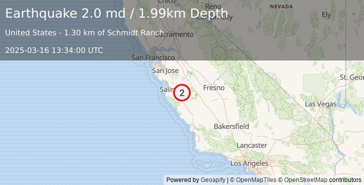 Earthquake 4 km NNW of Pinnacles, CA (2.0 md) (2025-03-16 13:34:00 UTC)