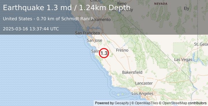 Earthquake 4 km NNW of Pinnacles, CA (1.3 md) (2025-03-16 13:37:44 UTC)