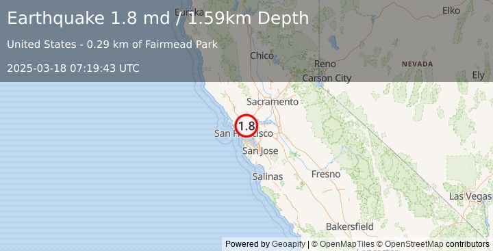 Earthquake 1 km  of Rollingwood, CA (1.8 md) (2025-03-18 07:19:43 UTC)