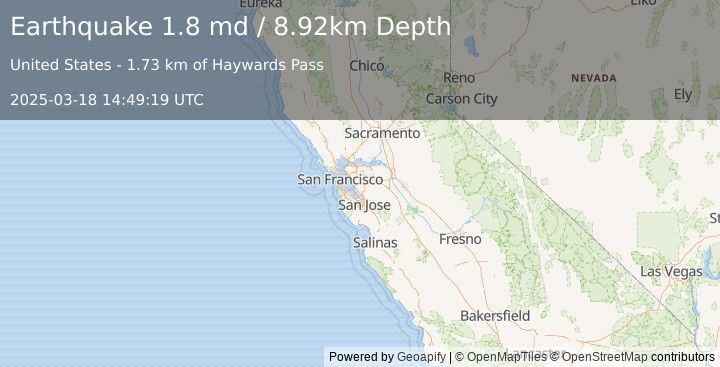 Earthquake 5 km W of Dublin, CA (1.8 md) (2025-03-18 14:49:19 UTC)