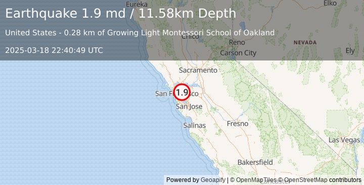 Earthquake 3 km ENE of Oakland, CA (1.9 md) (2025-03-18 22:40:49 UTC)