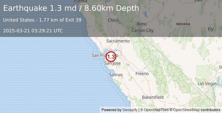 Earthquake 5 km ENE of Fairview, CA (1.3 md) (2025-03-21 03:29:21 UTC)