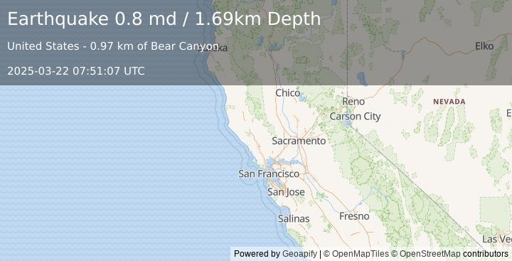 Earthquake 7 km NW of The Geysers, CA (0.8 md) (2025-03-22 07:51:07 UTC)